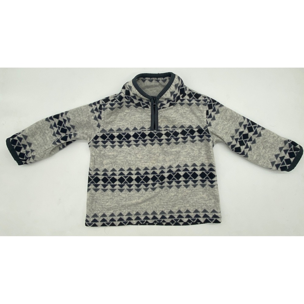OshKosh Bgosh Kids 12M Grey Navy Geometric Fair Isle Quarter Zip Fleece Pullover